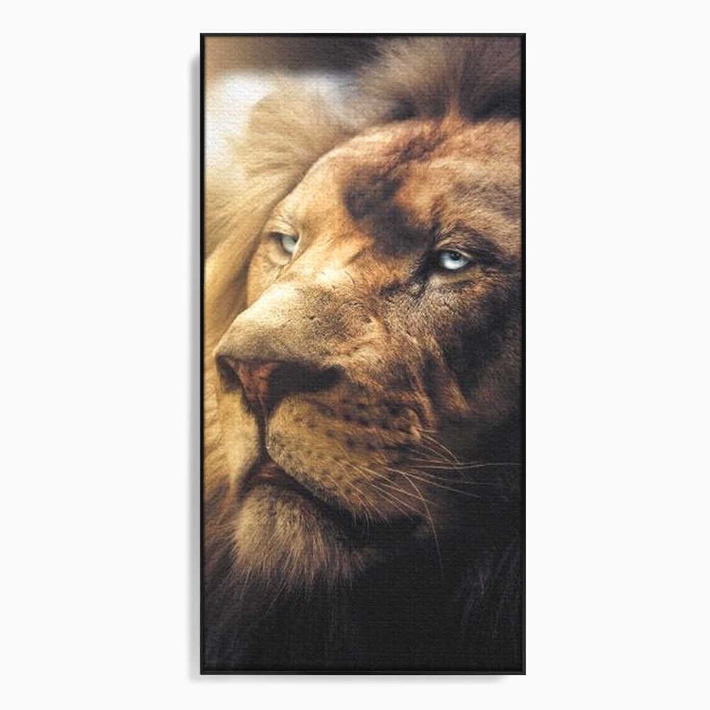 Tablou canvas cu tablou canvas cu chip de leu, in rama de aluminiu negru